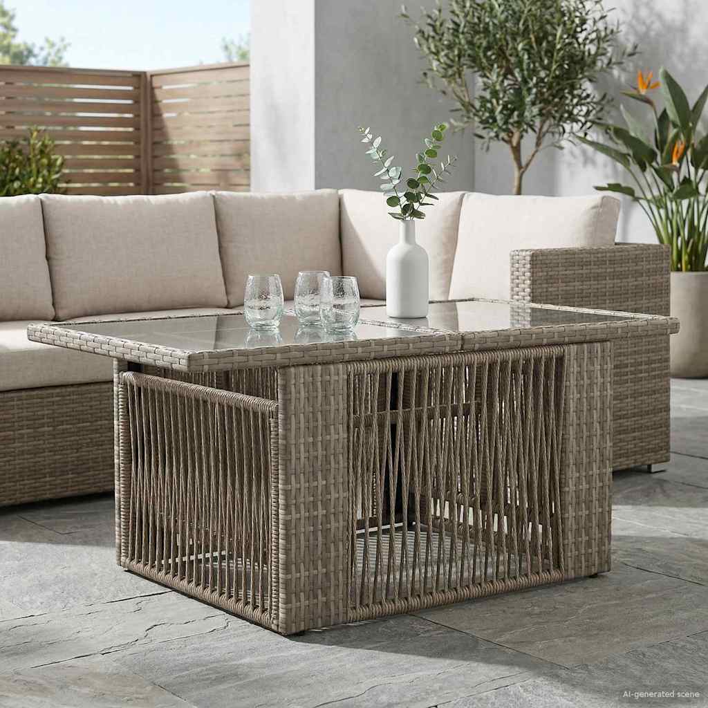 Tavolo da Giardino Grigio 100 x 55 x 37 cm Rattan PE e Vetro | homemem39