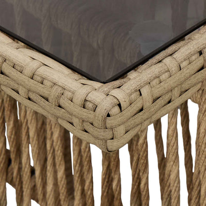 Tavolo da Giardino Beige 100 x 55 x 37 cm Rattan PE e Vetro | homemem39