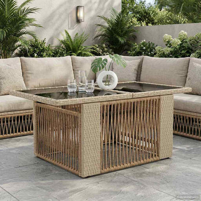Tavolo da Giardino Beige 100 x 55 x 37 cm Rattan PE e Vetro | homemem39