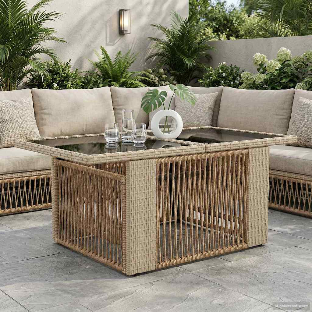 Tavolo da Giardino Beige 100 x 55 x 37 cm Rattan PE e Vetro