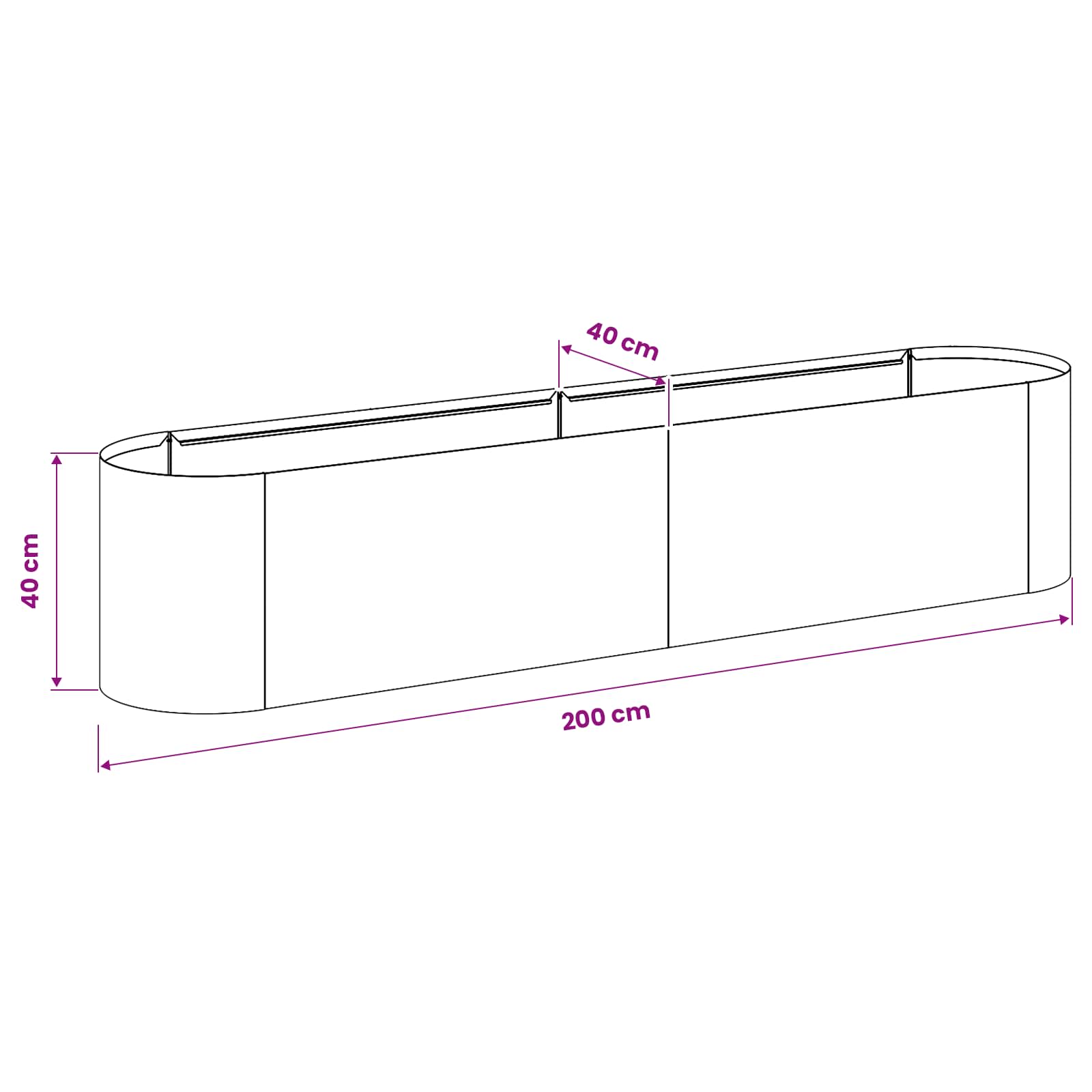 Letto rialzato da giardino Acciaio Inox 200 x 40 x 40 cm | homemem39