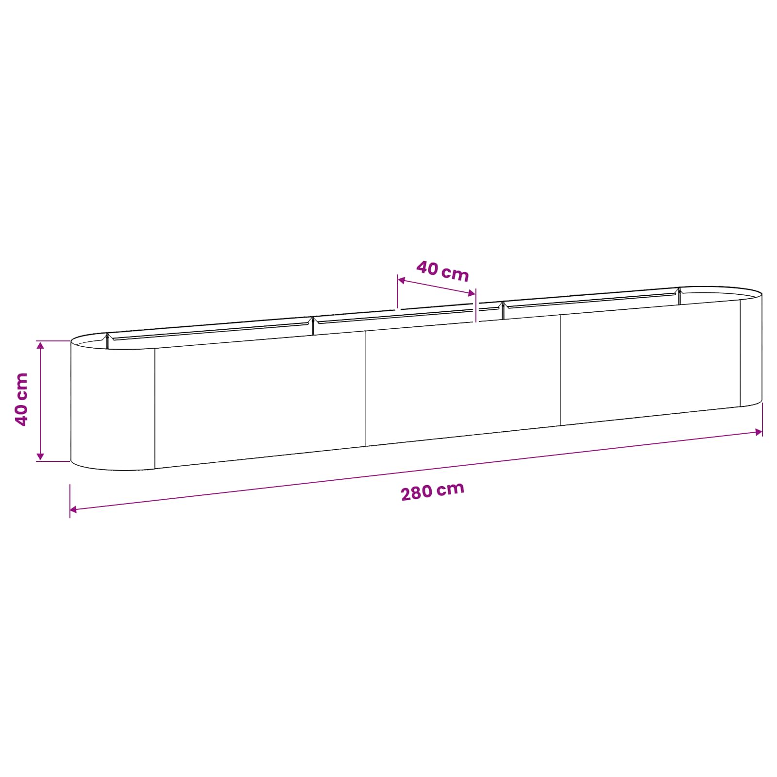 Letto rialzato da giardino Bianco 280 x 40 x 40 cm | homemem39