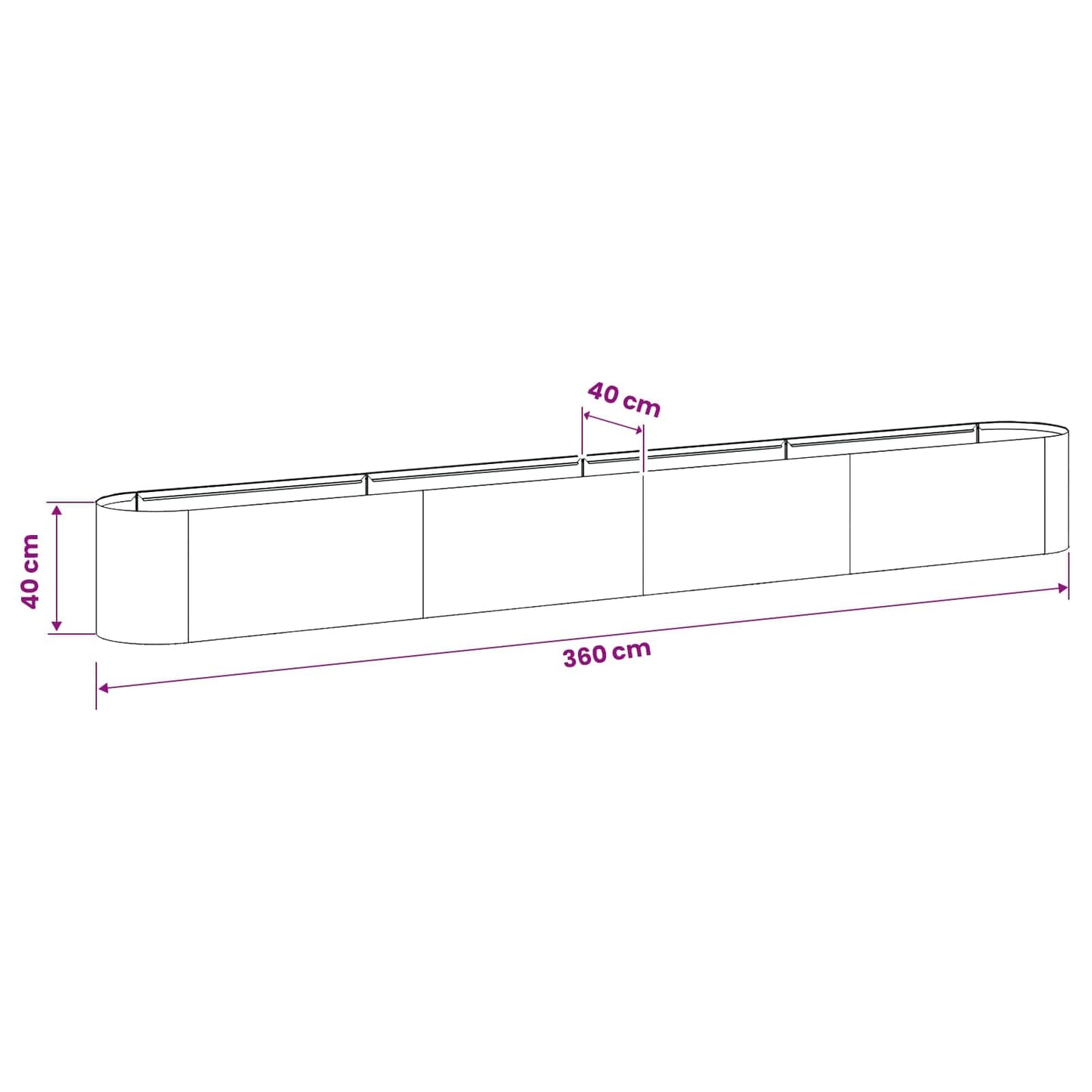 Letto rialzato da giardino Antracite 360 x 40 x 40 cm | homemem39