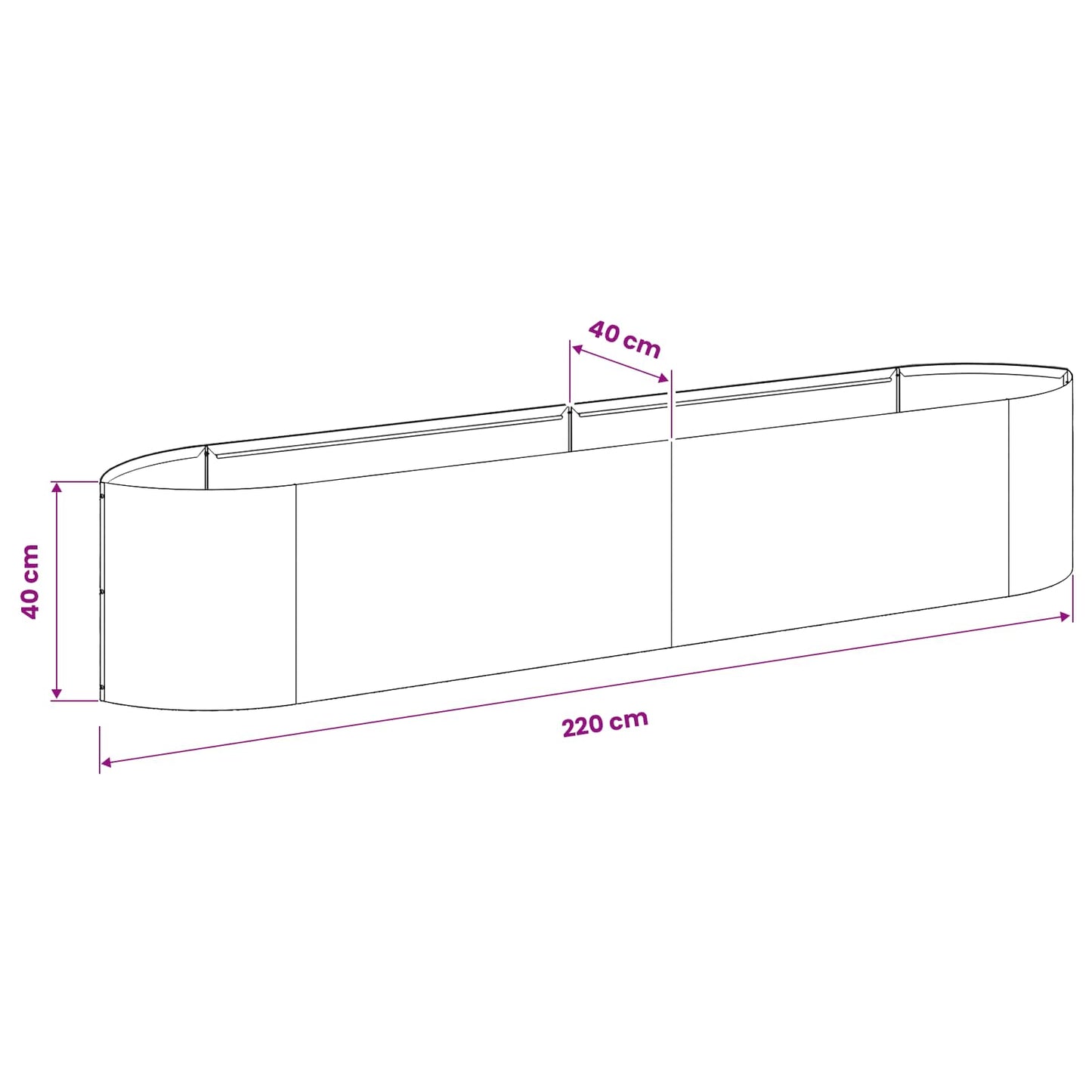 Letto rialzato da giardino Acciaio Inox 220 x 40 x 40 cm | homemem39