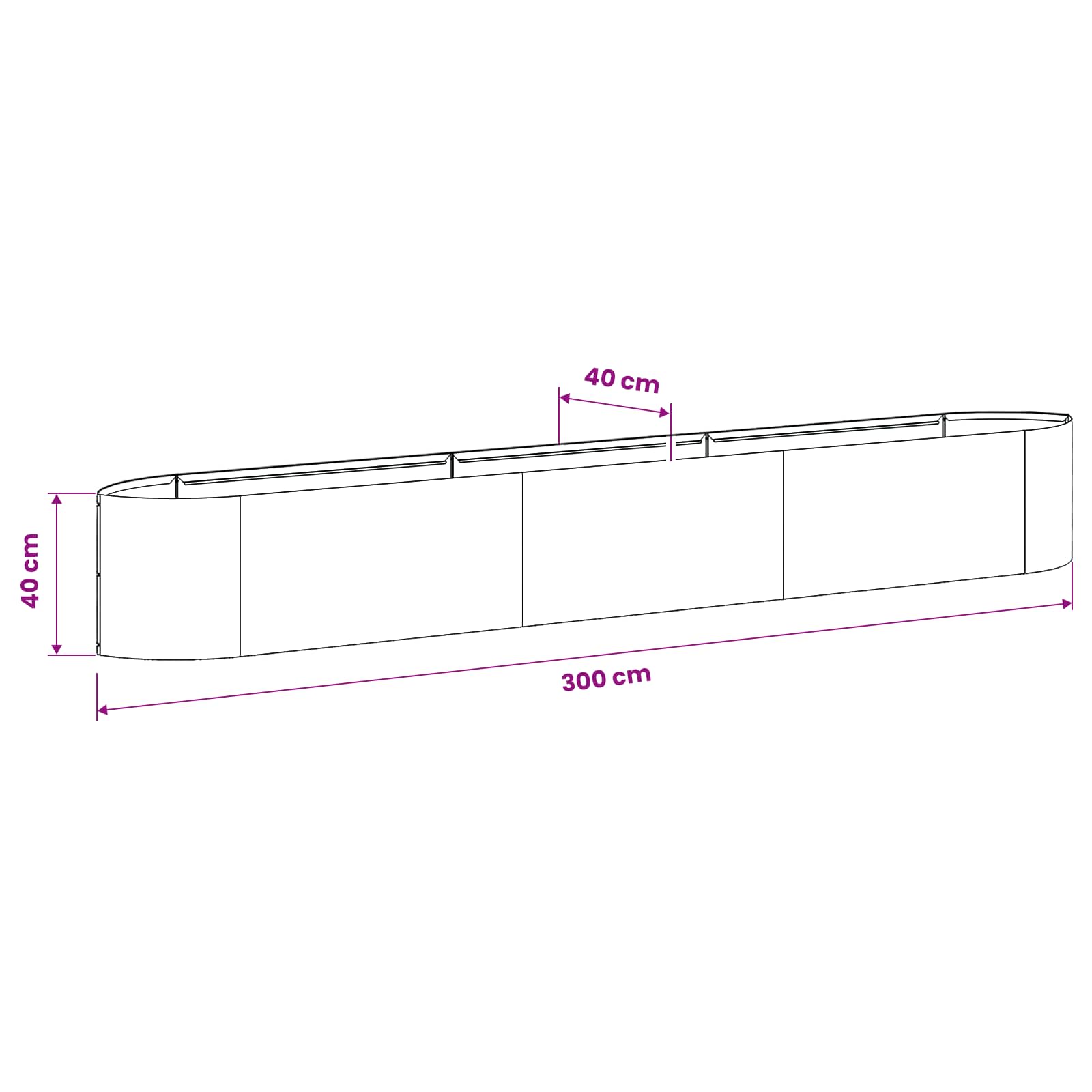 Letto rialzato da giardino Acciaio Inox 300 x 40 x 40 cm | homemem39