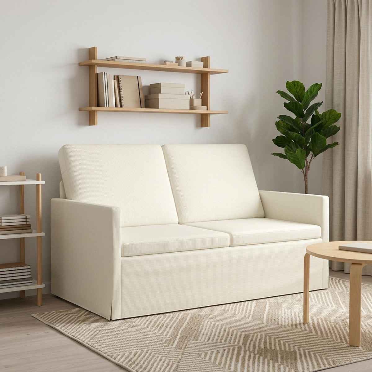 Divano a 2 posti Crema 130 x 81 x 82 cm Tessuto in Cords | homemem39