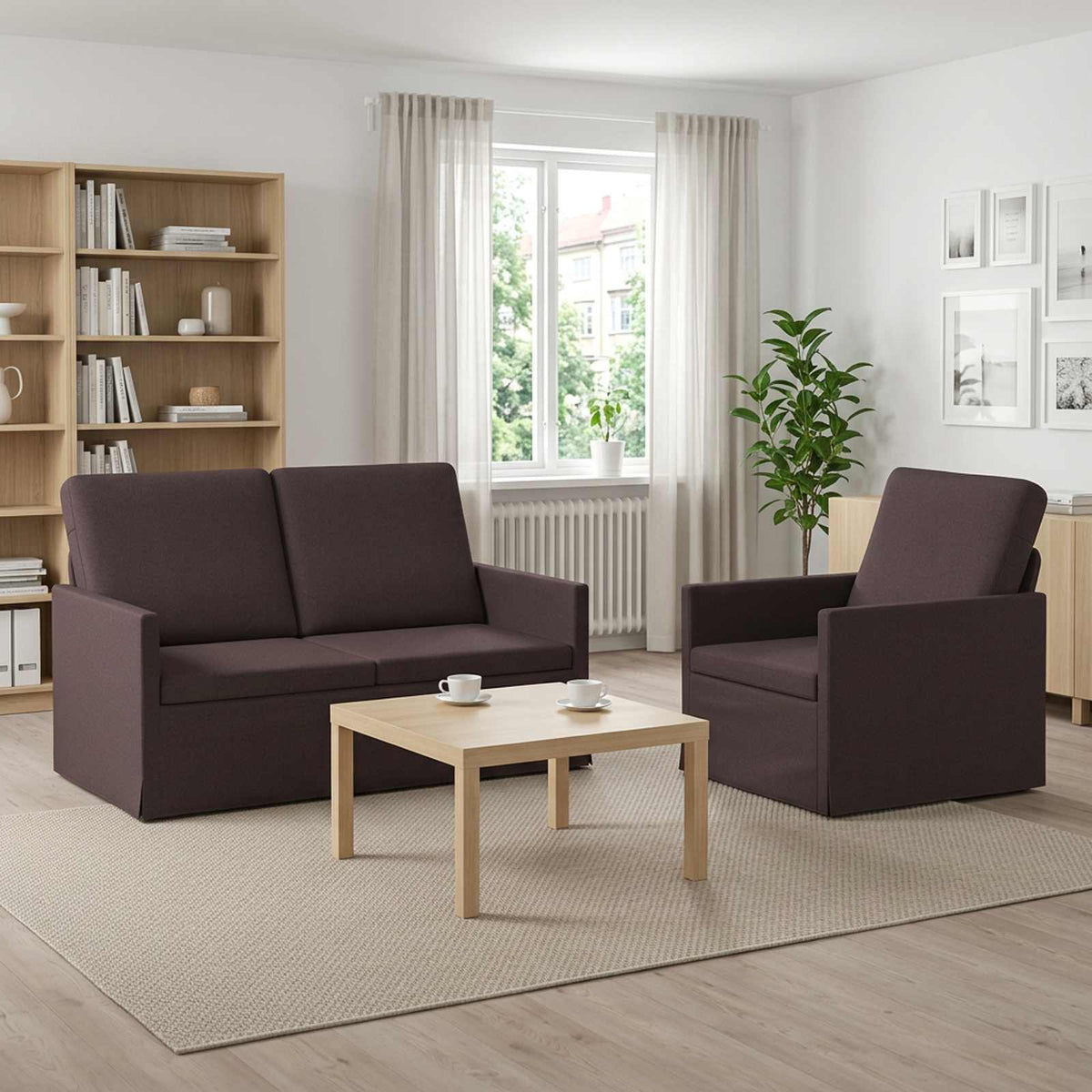 Set di divani 2 pcs Marrone Scuro Tessuto | homemem39