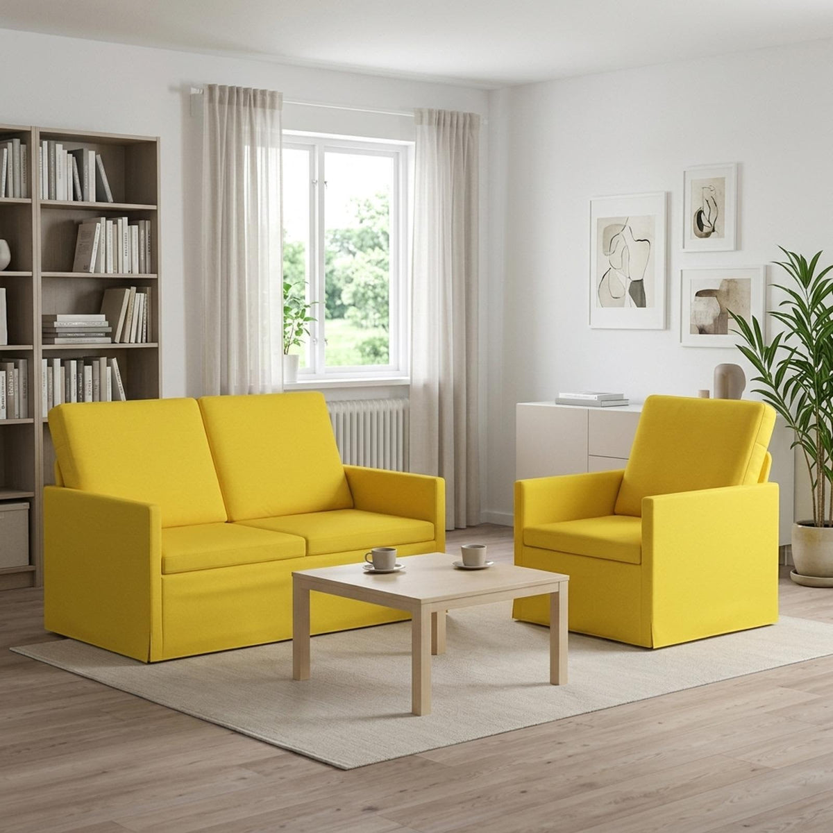 Set di divani 2 pcs Giallo Chiaro Tessuto