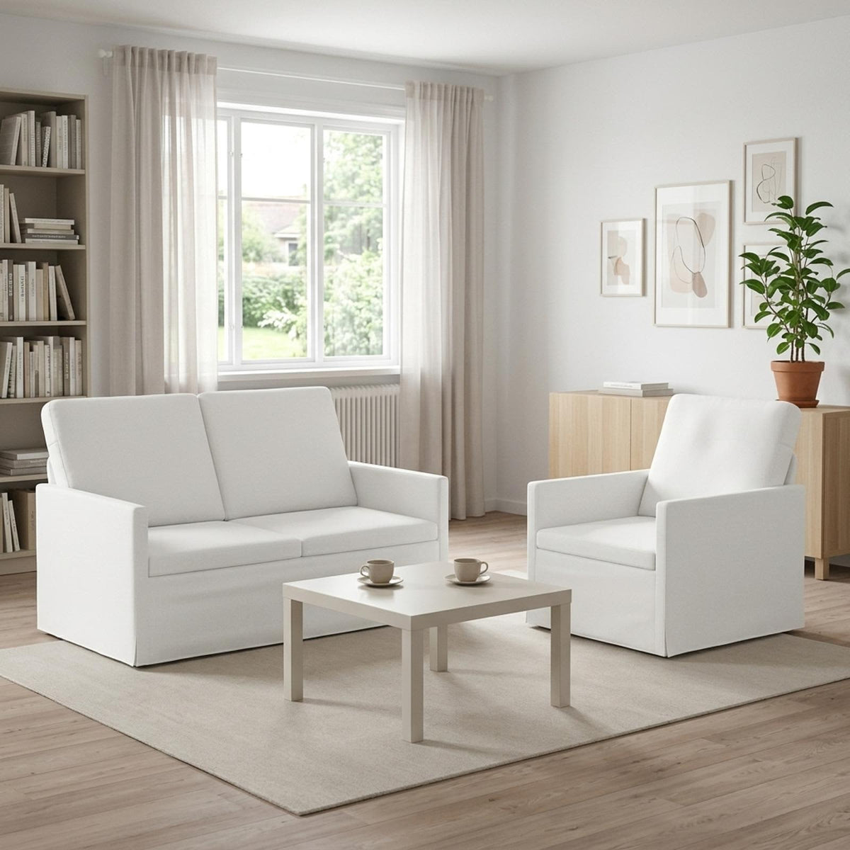 Set di divani 2 pcs Bianco Tessuto