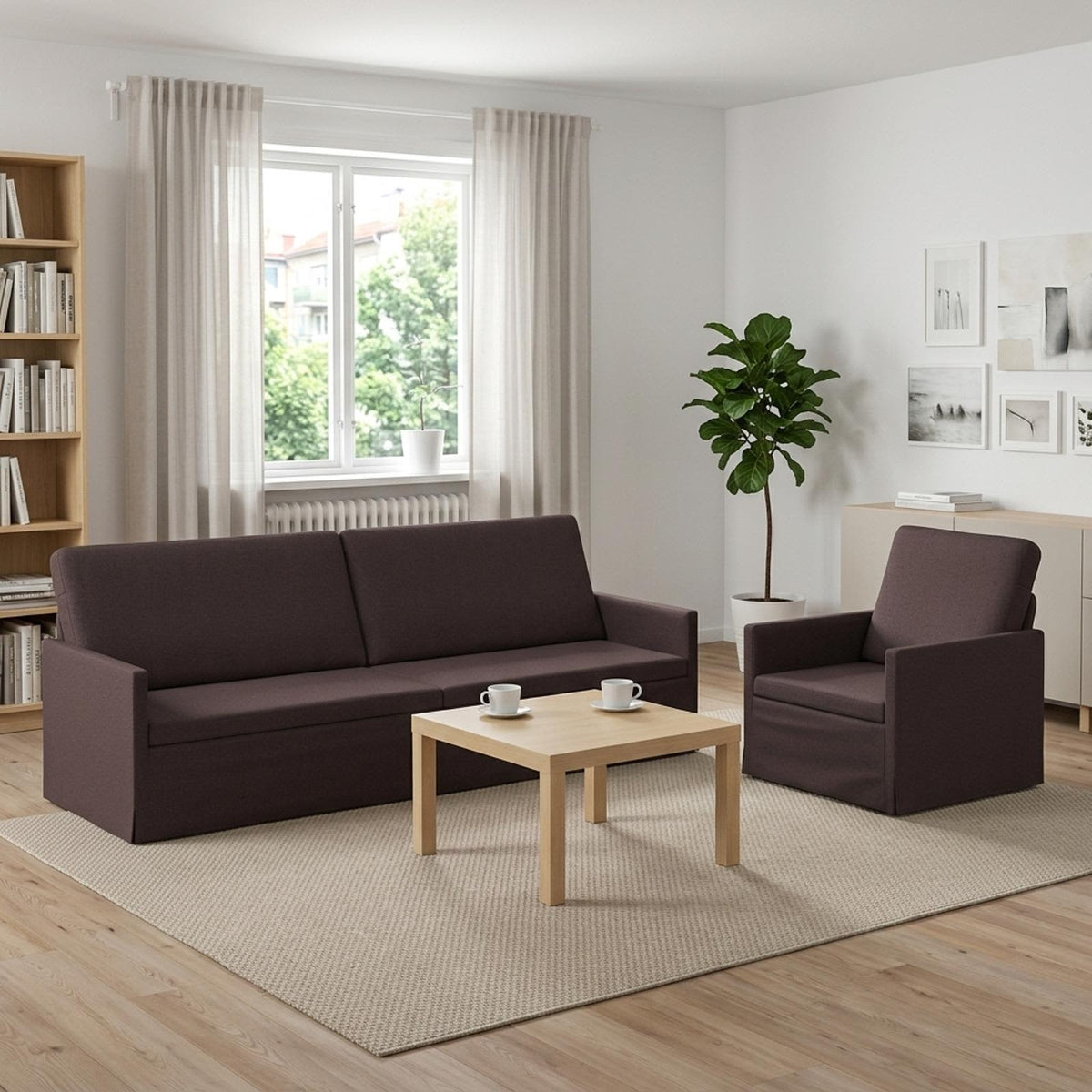 Set di divani 2 pcs Marrone Scuro Tessuto | homemem39