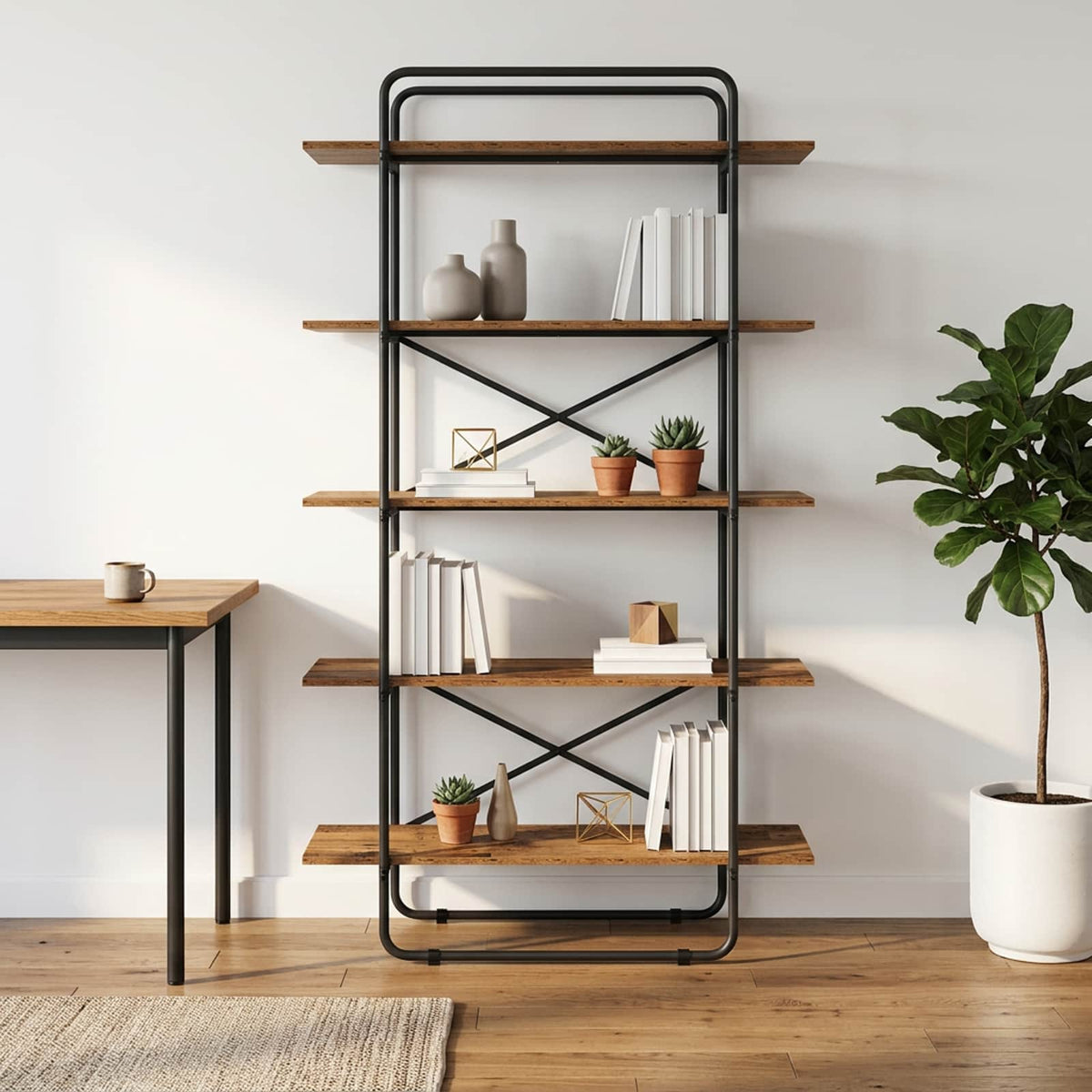 Libreria 5 livelli 100 x 35 x 175,5 cm PB Legno di quercia | homemem39