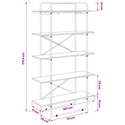 Libreria 5 livelli 100 x 35 x 175,5 cm PB Legno di quercia | homemem39