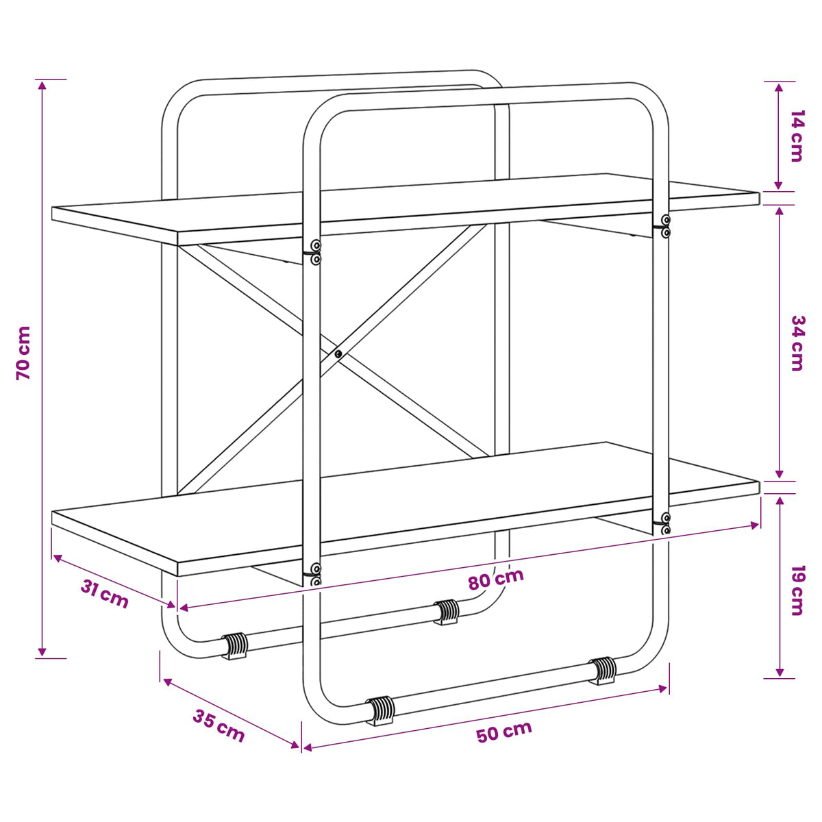 Libreria 2 livelli 80 x 35 x 70 cm PB Sonoma grigio | homemem39