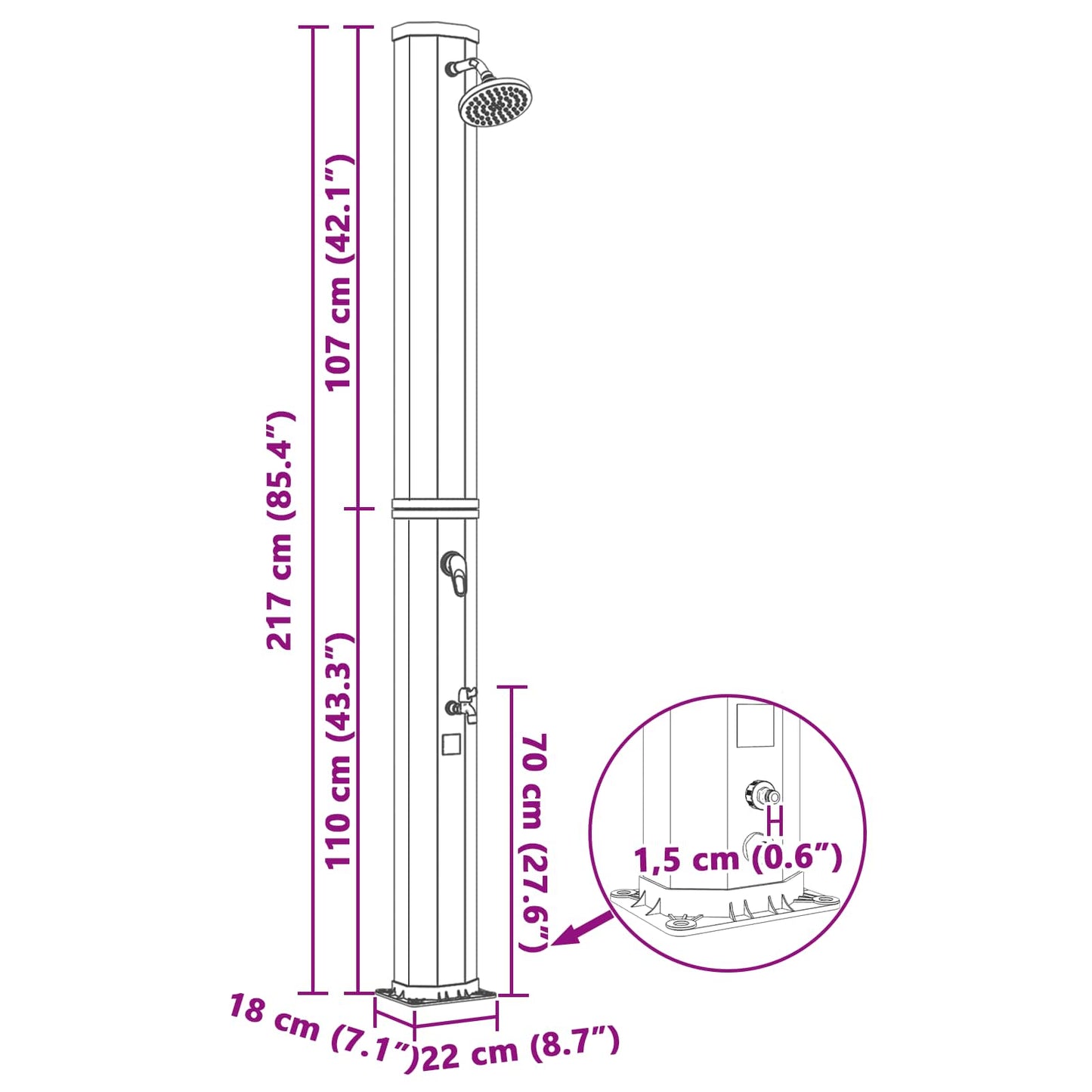 Doccia solare con testa doccia e rubinetto 40 l Nero e Argento | homemem39
