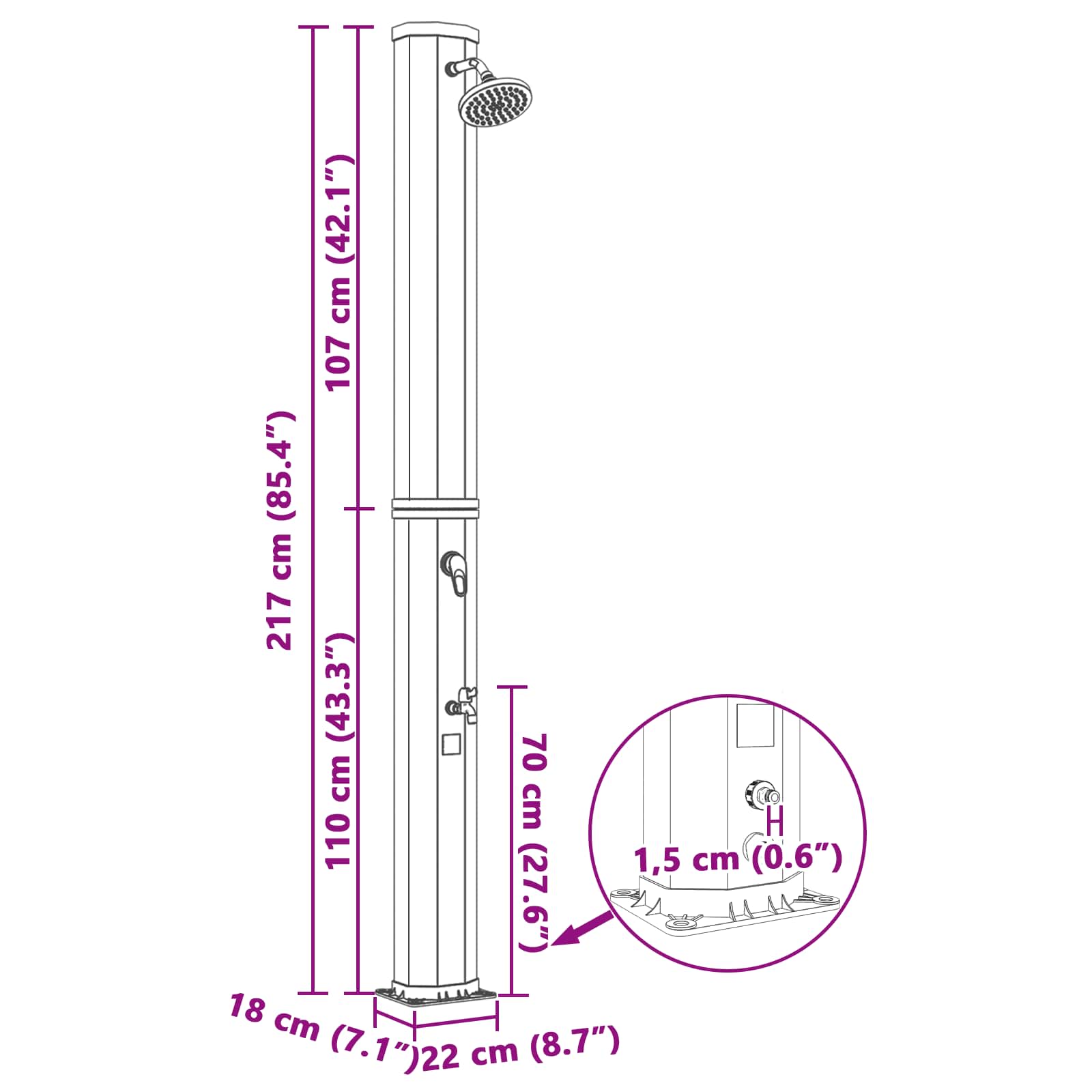 Doccia solare con testa doccia e rubinetto 40 l Nero e Argento | homemem39