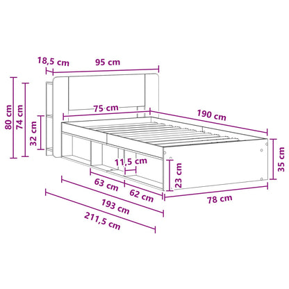 Telaio del letto con storage Rovere Artigianale 75 x 190 cm | homemem39
