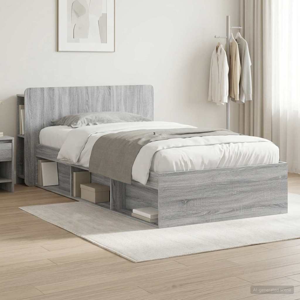 Telaio del letto con storage Sonoma grigio 75 x 190 cm | homemem39