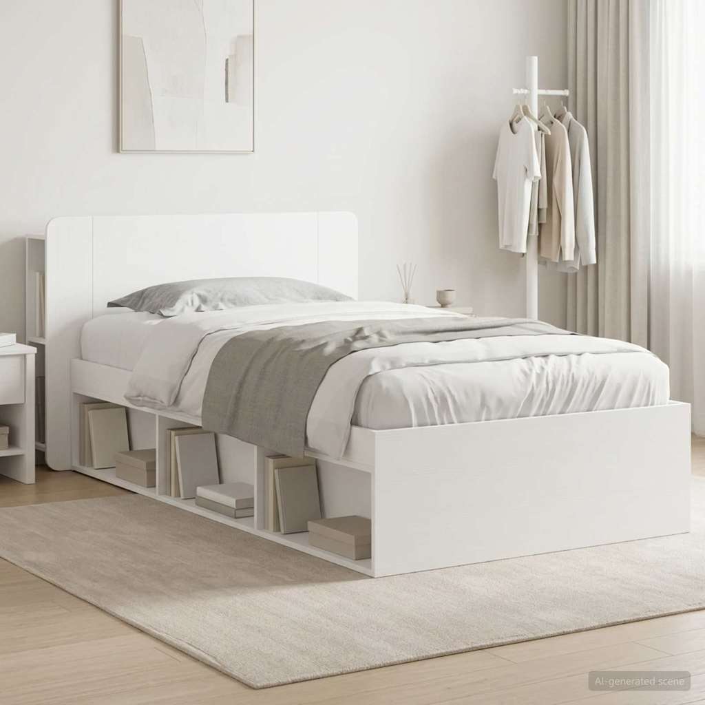 Telaio del letto con storage con testiera Bianco 75 x 190 cm | homemem39