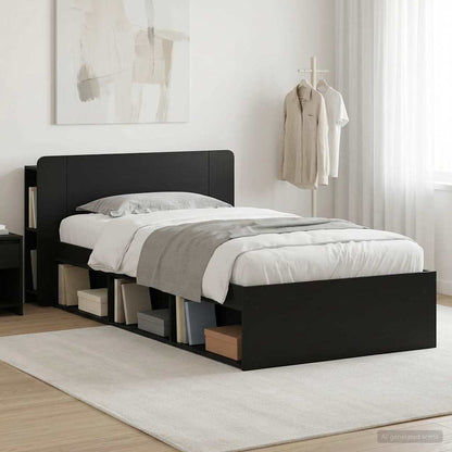 Telaio del letto con storage con testiera Nero 90 x 190 cm | homemem39