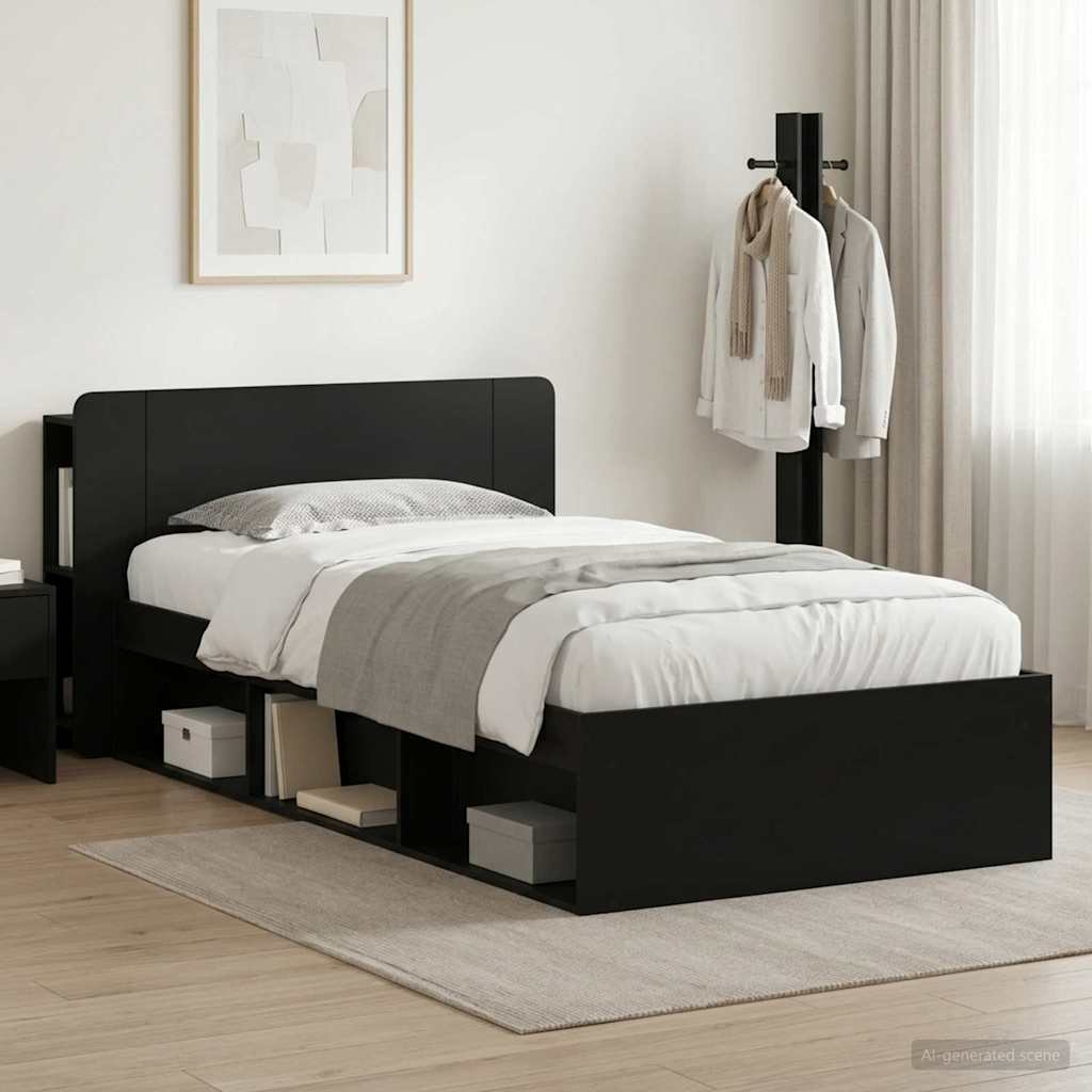 Telaio del letto con storage con testiera Nero 100 x 200 cm | homemem39
