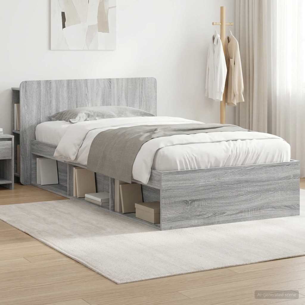Telaio del letto con storage Sonoma grigio 100 x 200 cm | homemem39