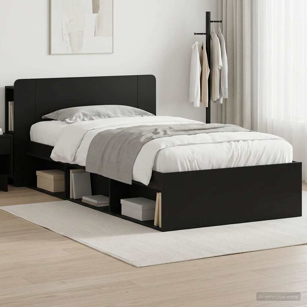 Telaio del letto con storage con testiera Nero 90 x 200 cm | homemem39