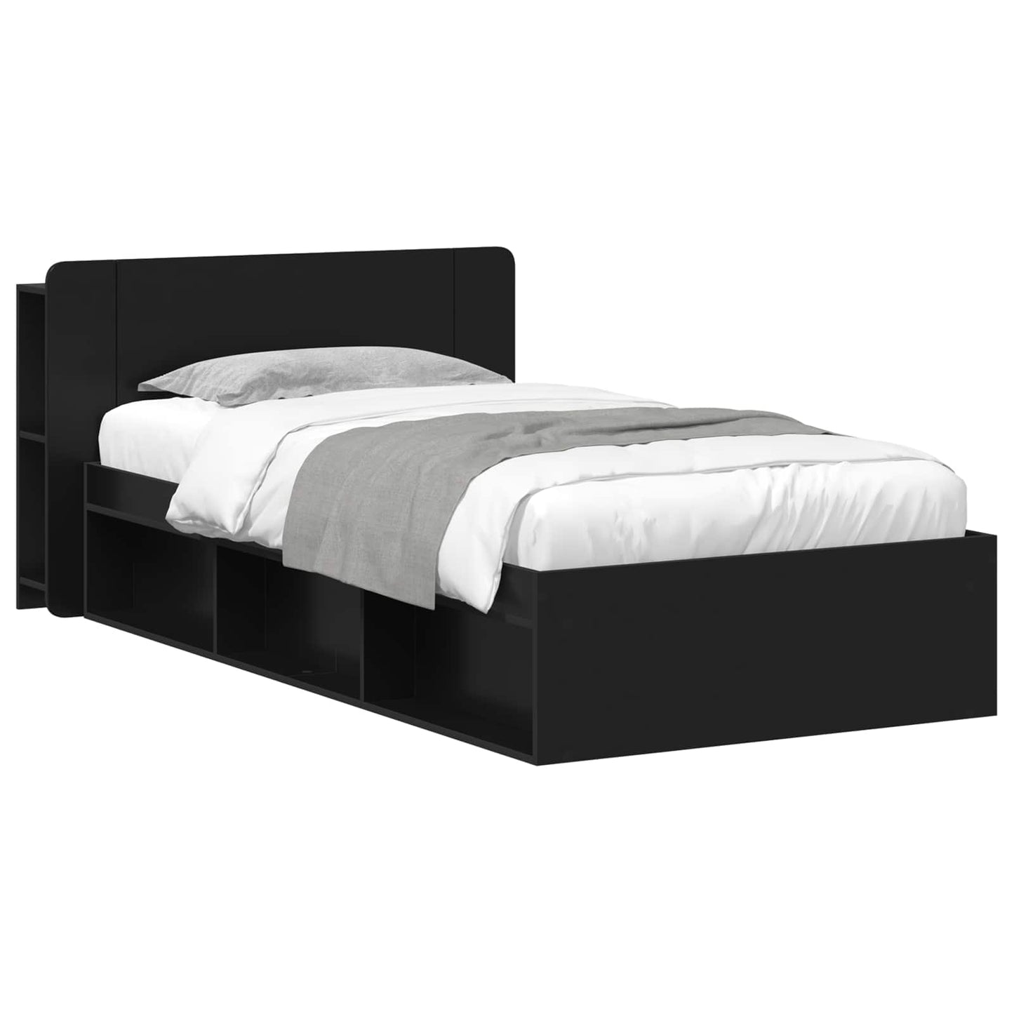 Telaio del letto con storage con testiera Nero 90 x 200 cm | homemem39