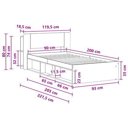 Telaio del letto con storage Legno antico 90 x 200 cm | homemem39