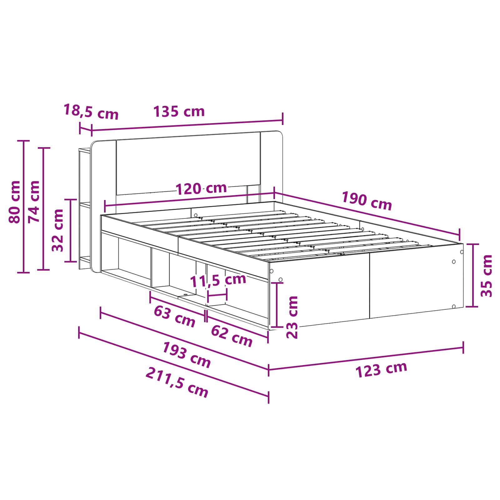 Telaio del letto con storage Rovere Artigianale 120 x 190 cm | homemem39