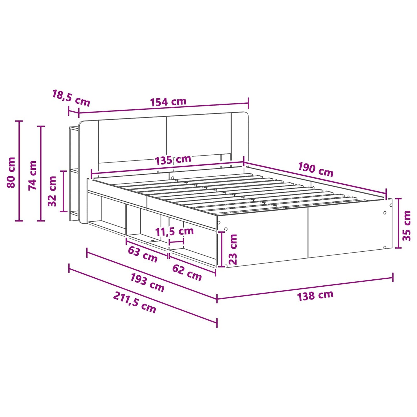Telaio del letto con storage Rovere Artigianale 135 x 190 cm | homemem39