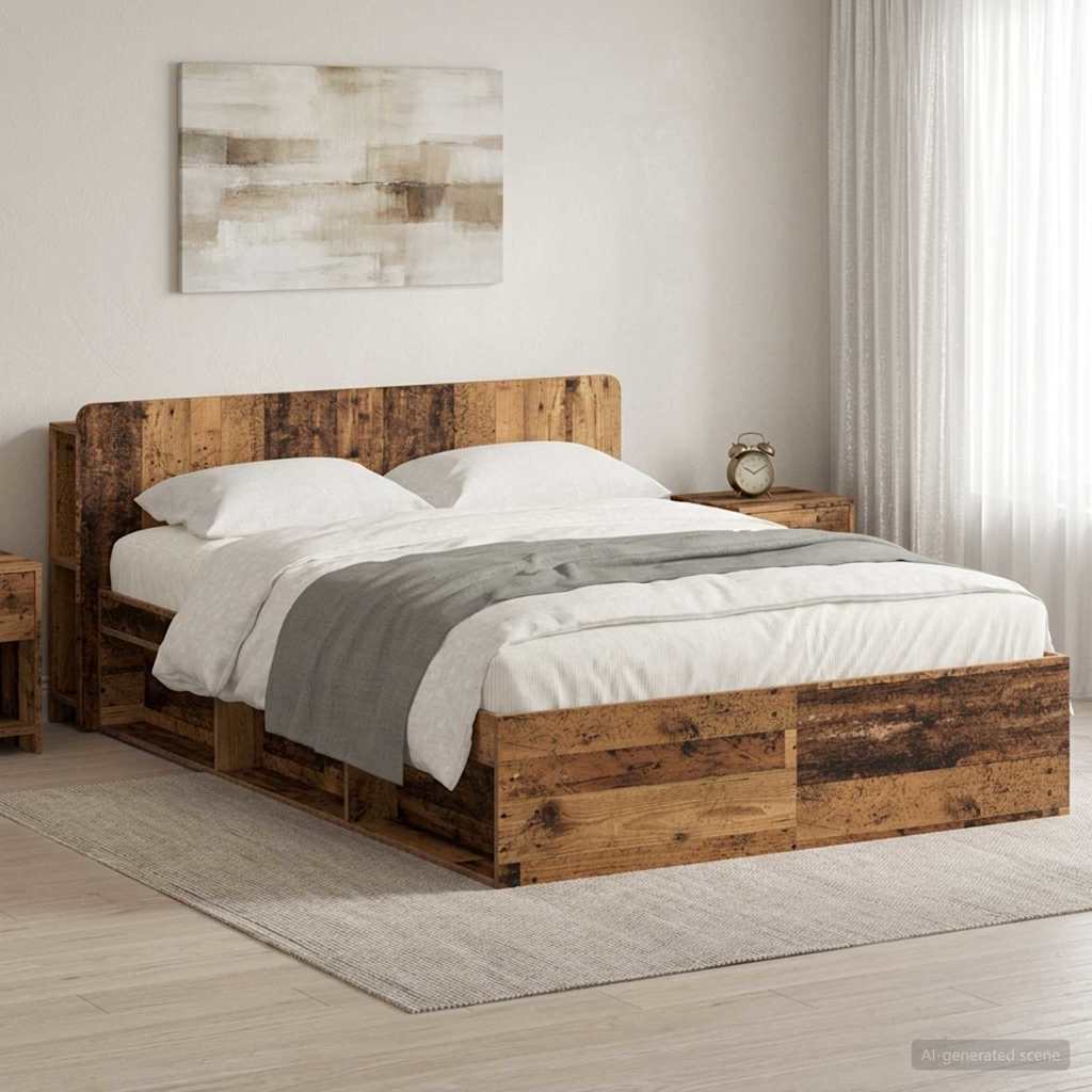 Telaio del letto con storage Legno antico 140 x 190 cm | homemem39