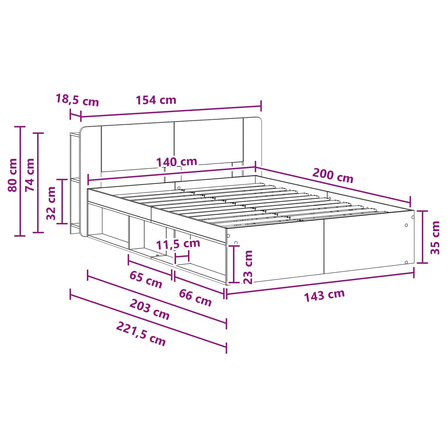 Telaio del letto con storage Grigio Cemento 140 x 200 cm | homemem39