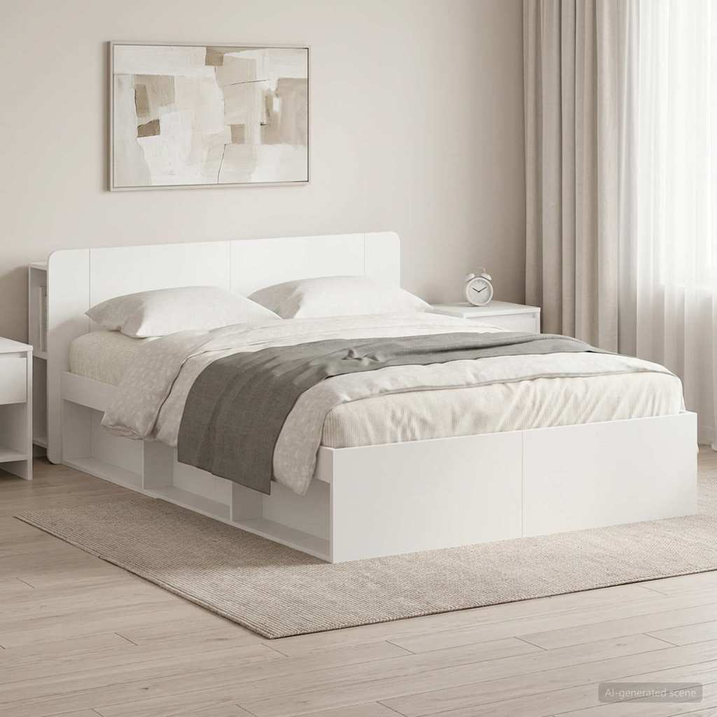 Telaio del letto con storage con testiera Bianco 150 x 200 cm | homemem39