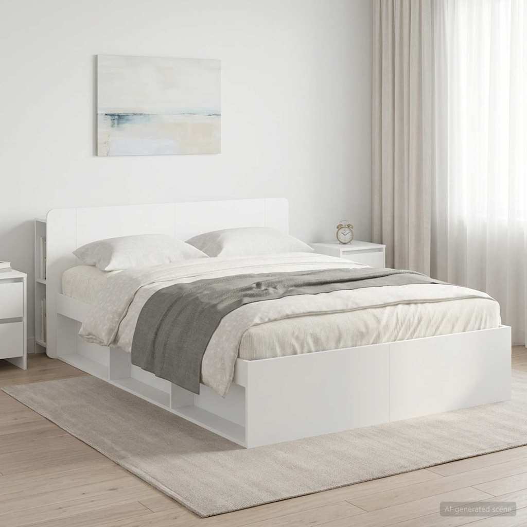 Telaio del letto con storage con testiera Bianco 160 x 200 cm | homemem39