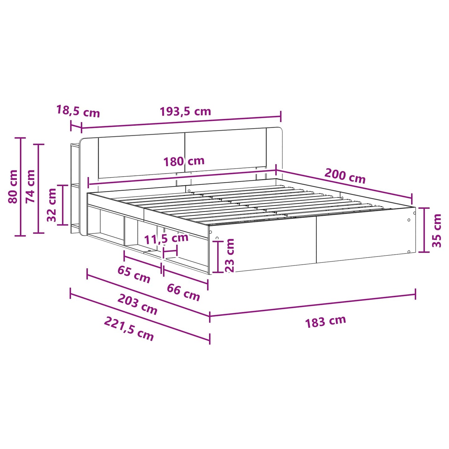 Telaio del letto con storage con testiera Bianco 180 x 200 cm | homemem39