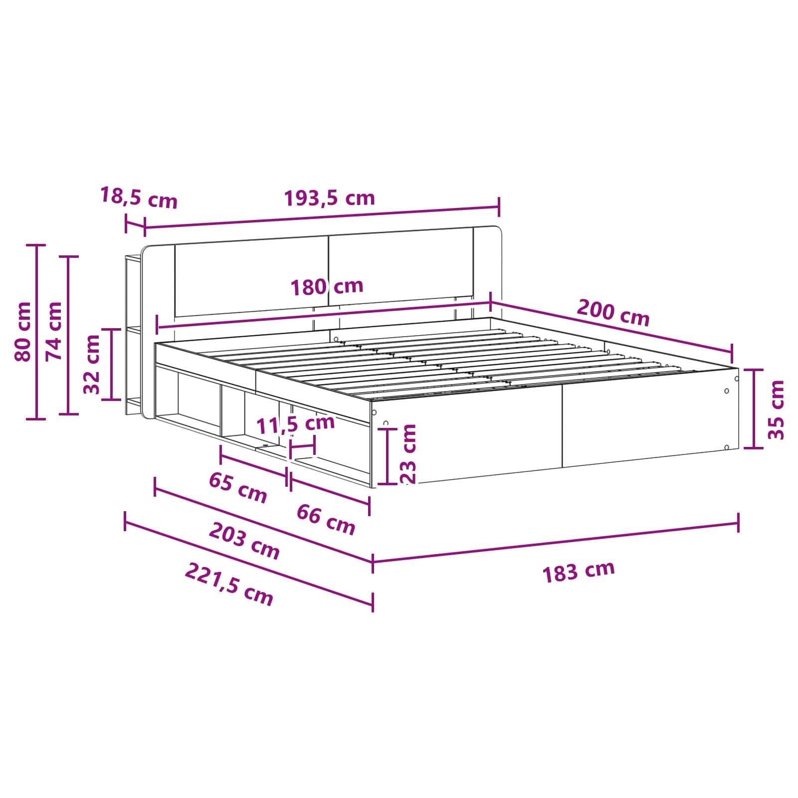 Telaio del letto con storage con testiera Bianco 180 x 200 cm | homemem39