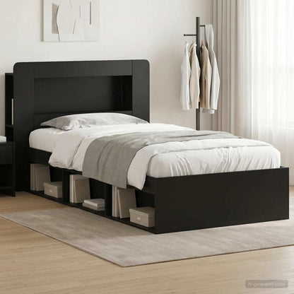 Telaio del letto con storage con testiera Nero 75 x 190 cm | homemem39