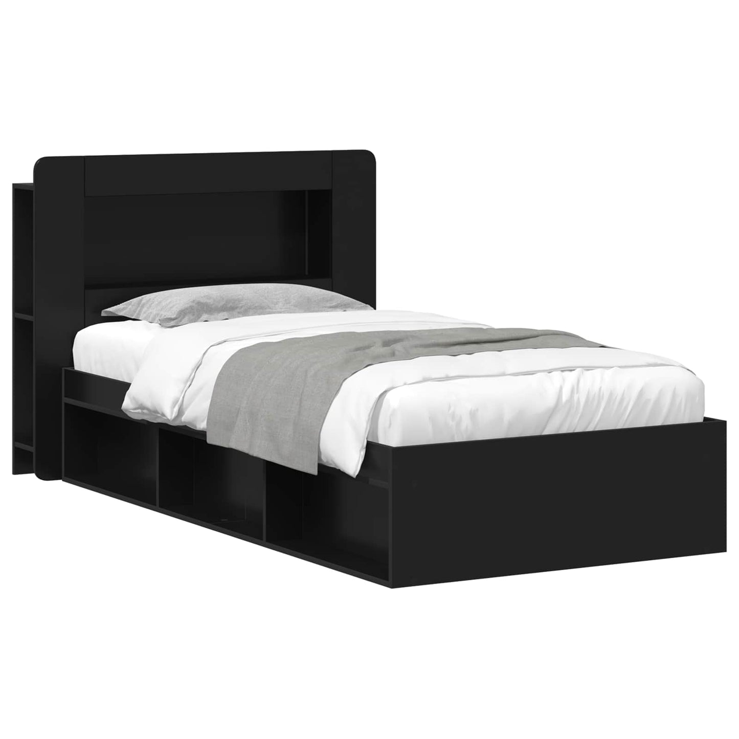 Telaio del letto con storage con testiera Nero 75 x 190 cm | homemem39