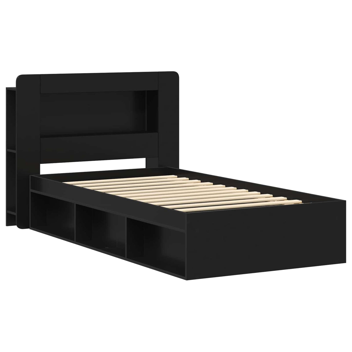 Telaio del letto con storage con testiera Nero 75 x 190 cm | homemem39