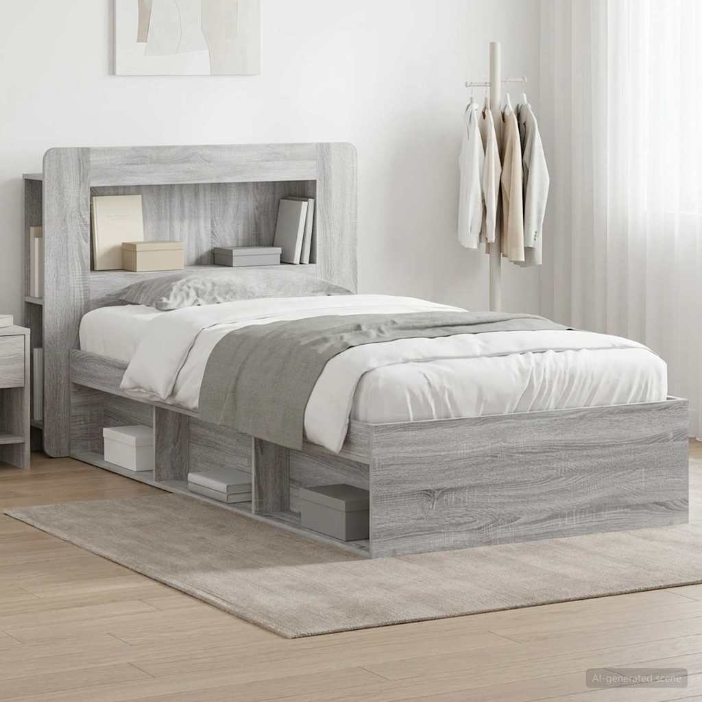 Telaio del letto con storage Sonoma grigio 75 x 190 cm | homemem39