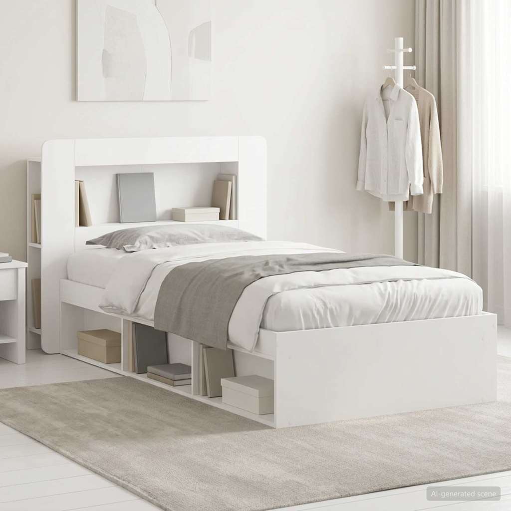 Telaio del letto con storage con testiera Bianco 75 x 190 cm | homemem39