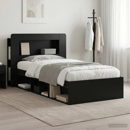 Telaio del letto con storage con testiera Nero 90 x 190 cm | homemem39