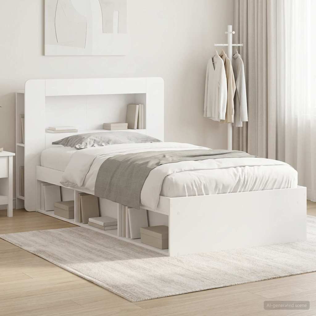 Telaio del letto con storage con testiera Bianco 100 x 200 cm | homemem39