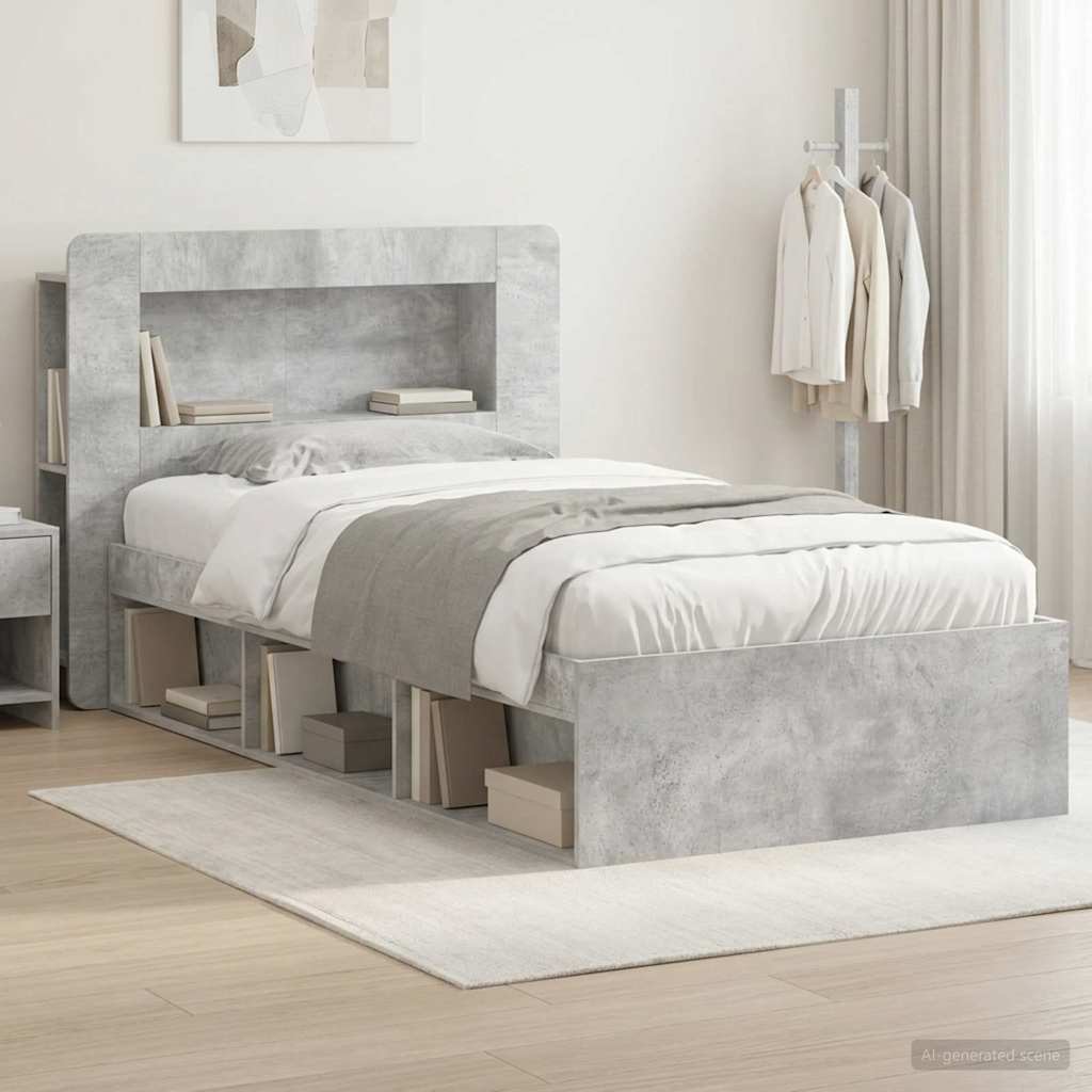 Telaio del letto con storage Grigio Cemento 90 x 200 cm | homemem39