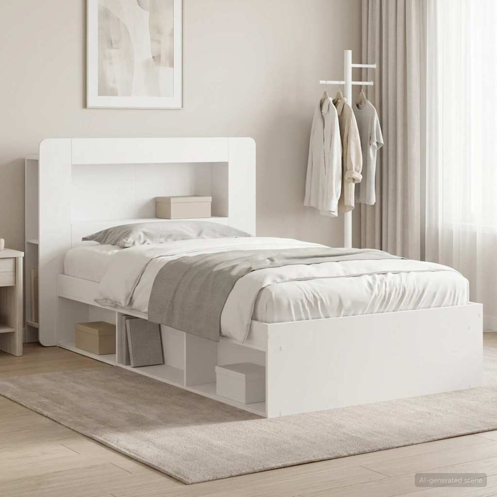 Telaio del letto con storage con testiera Bianco 90 x 200 cm | homemem39
