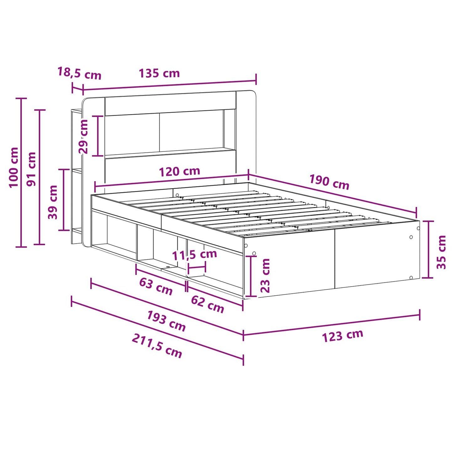 Telaio del letto con storage Rovere Artigianale 120 x 190 cm | homemem39