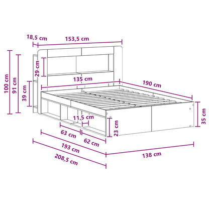 Telaio del letto con storage Legno antico 135 x 190 cm | homemem39