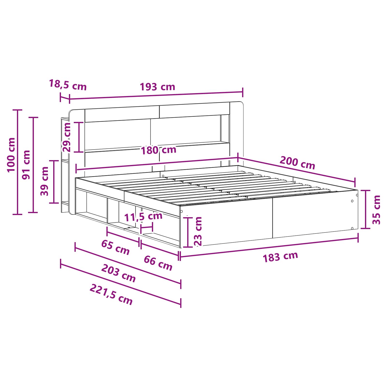 Telaio del letto con storage con testiera Bianco 180 x 200 cm | homemem39