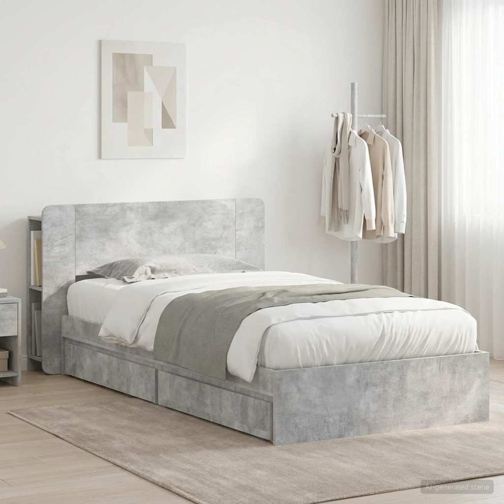 Telaio del letto con storage Grigio Cemento 90 x 190 cm | homemem39