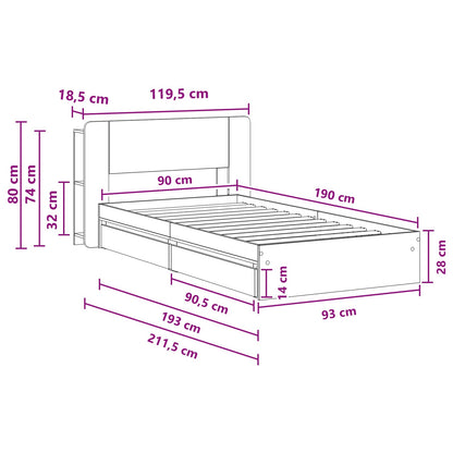 Telaio del letto con storage Rovere Sonoma 90 x 190 cm | homemem39